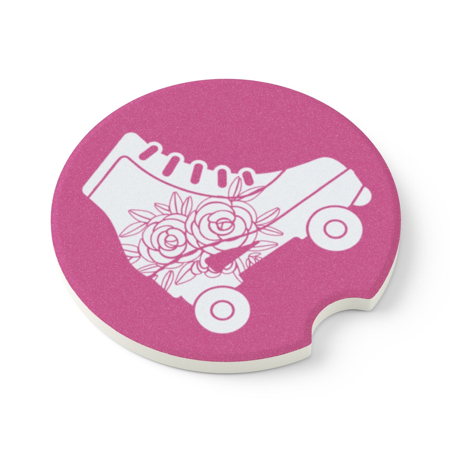 Floral Roller Skate Car Coaster - Affordable Gift - Soapstone, Car Cup Holder and Table Protection, Retro Roller Skate, Vintage Style