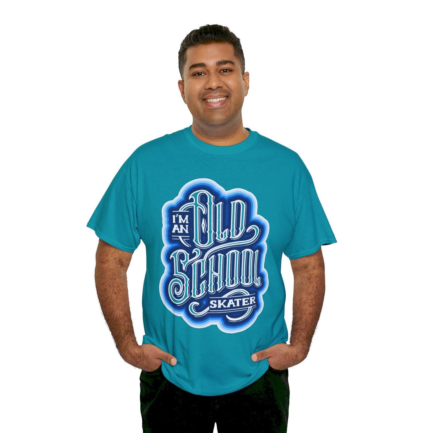 Old School Skater Tee, Roller Skate, Skateboard, Ice Skates T-Shirt, Blue, Unisex Cotton Tee, Large Print