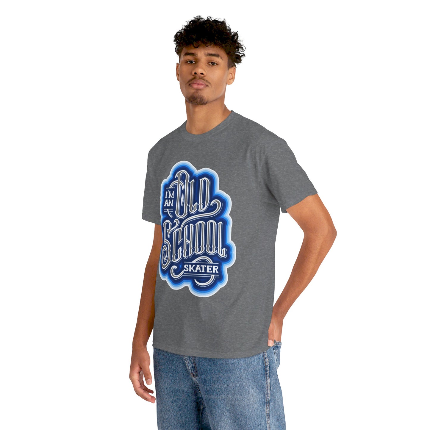 Old School Skater Tee, Roller Skate, Skateboard, Ice Skates T-Shirt, Blue, Unisex Cotton Tee, Large Print