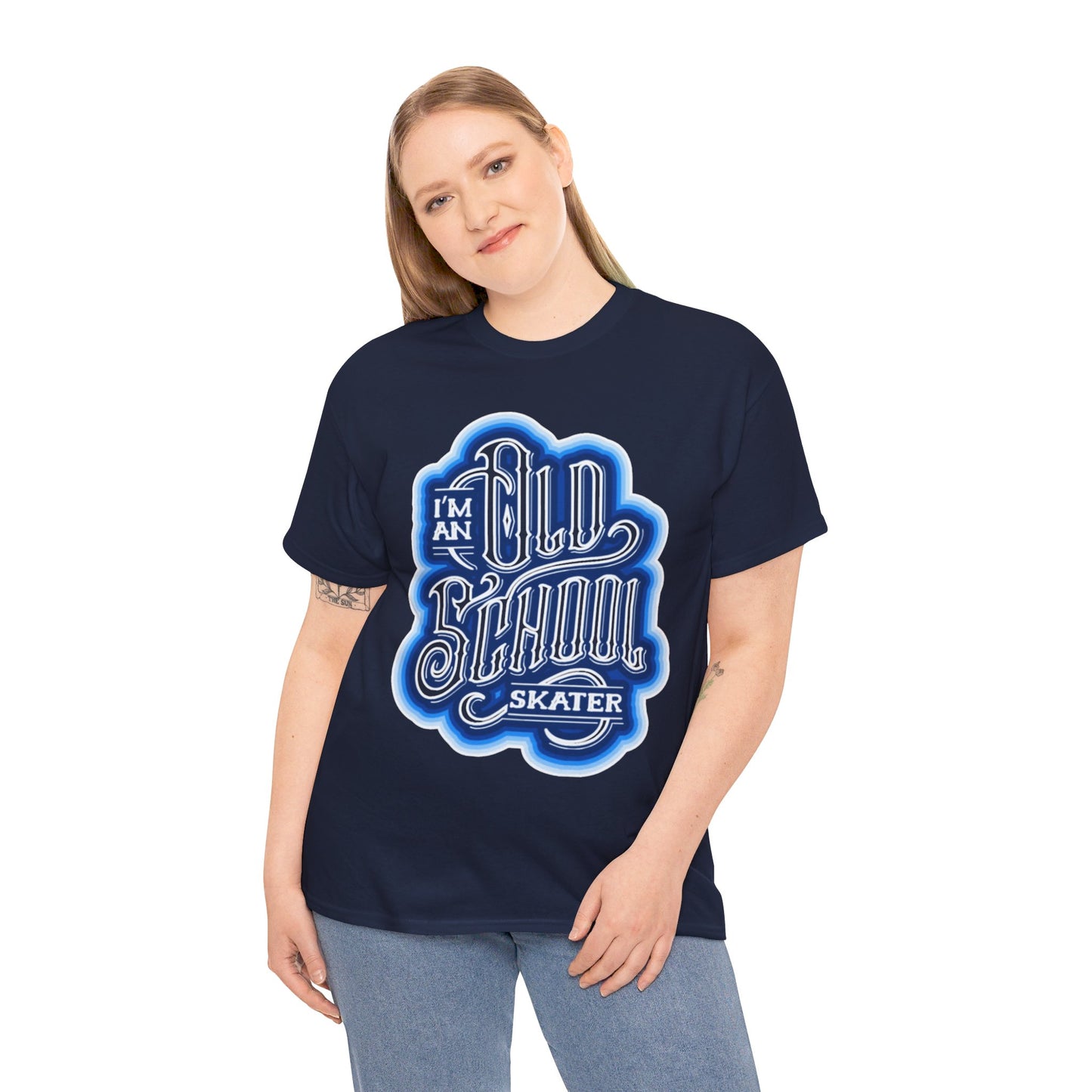 Old School Skater Tee, Roller Skate, Skateboard, Ice Skates T-Shirt, Blue, Unisex Cotton Tee, Large Print