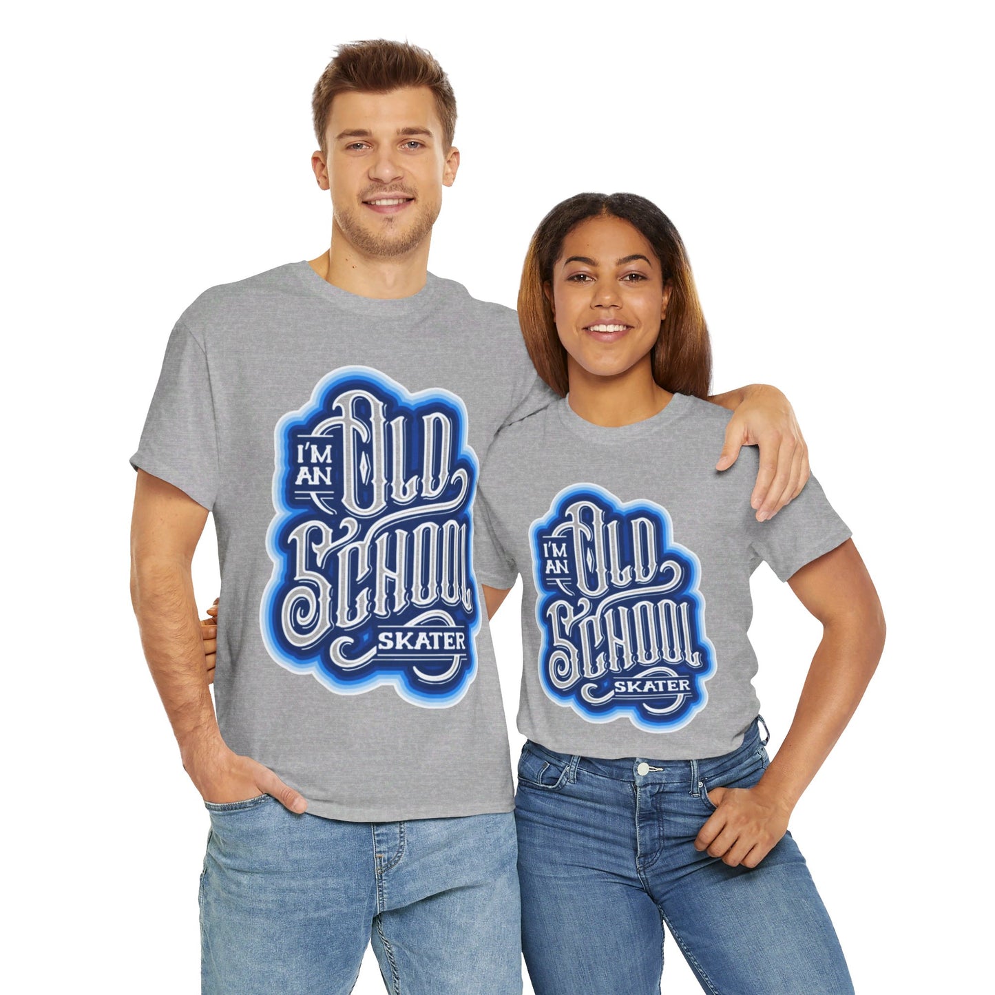 Old School Skater Tee, Roller Skate, Skateboard, Ice Skates T-Shirt, Blue, Unisex Cotton Tee, Large Print