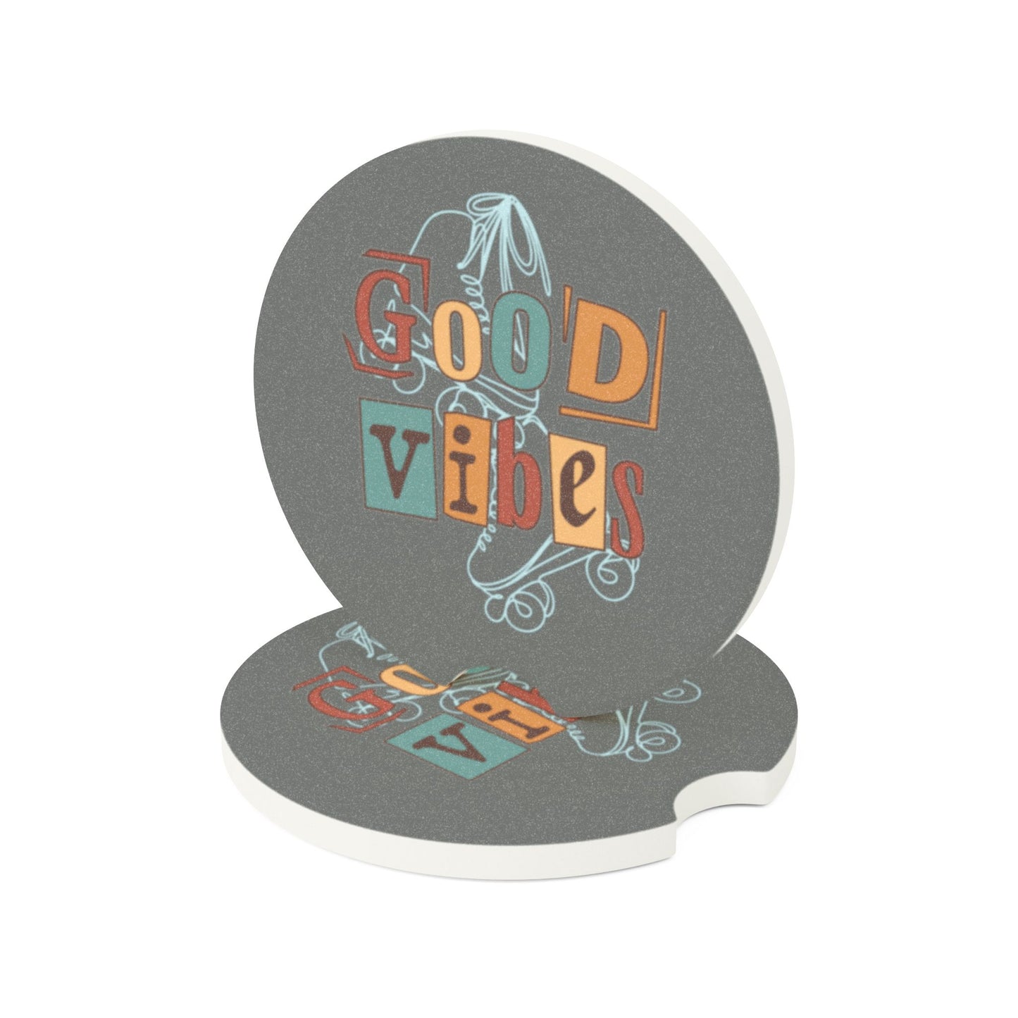 Roller Skate Car Coaster, Good Vibes Soapstone Auto Drink Holder, Groovy Car Accessories, Retro Vibes Cup Holder Coaster, Unique Car