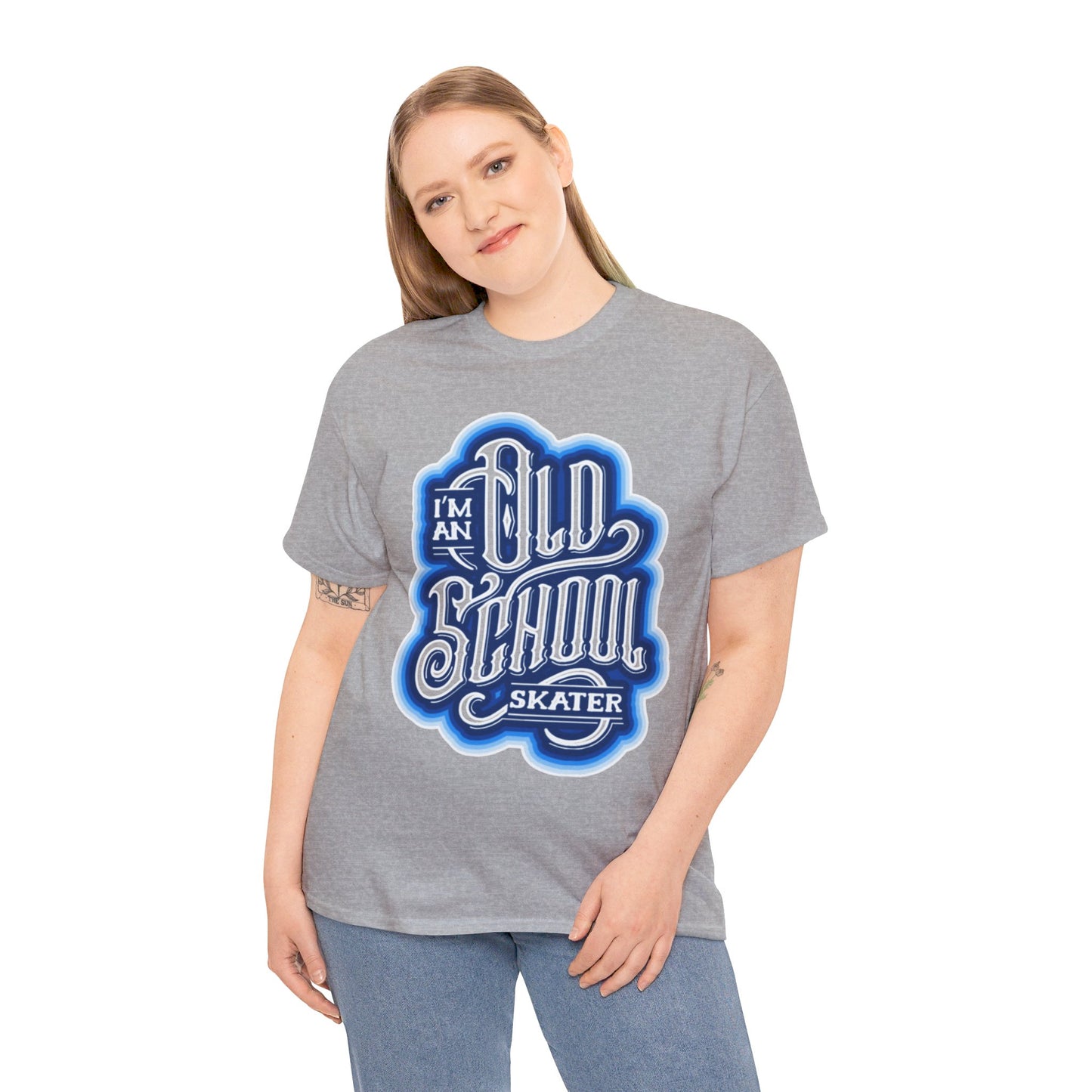 Old School Skater Tee, Roller Skate, Skateboard, Ice Skates T-Shirt, Blue, Unisex Cotton Tee, Large Print