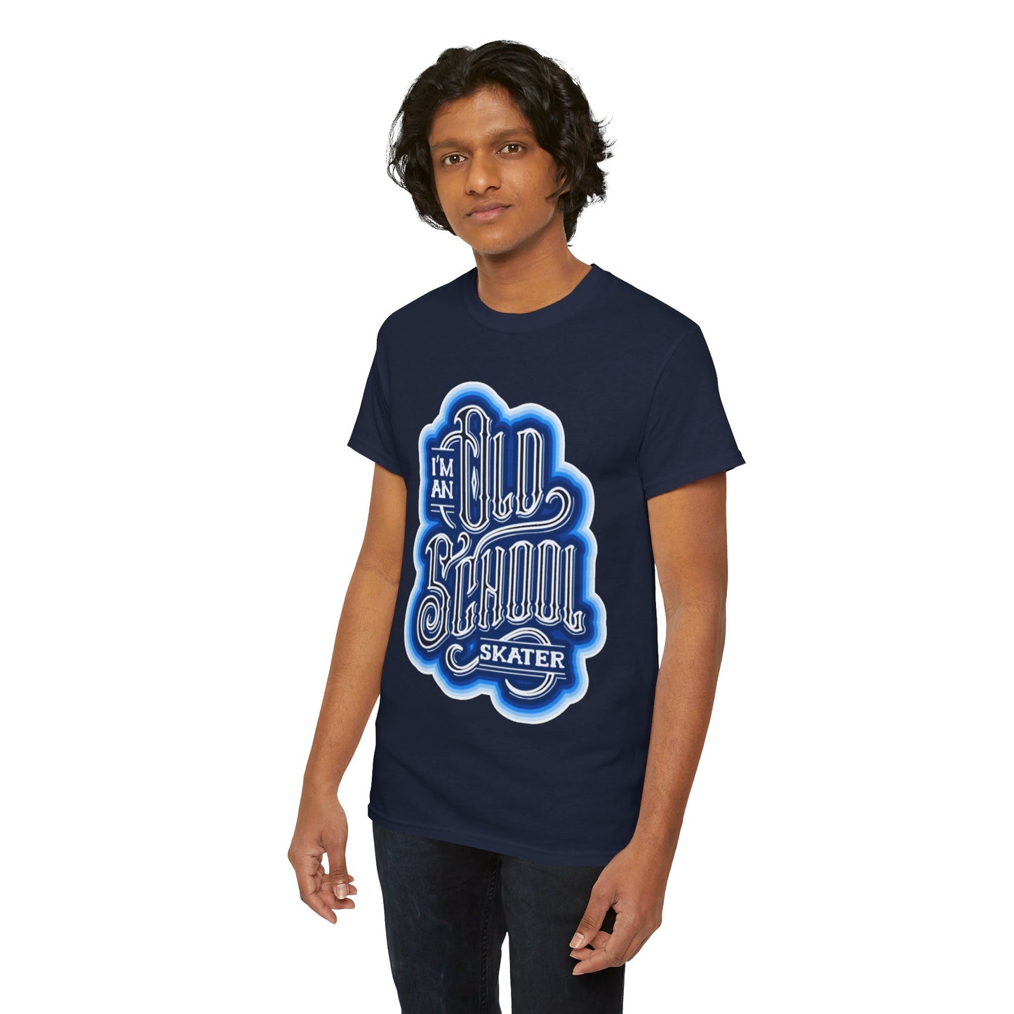 Old School Skater Tee, Roller Skate, Skateboard, Ice Skates T-Shirt, Blue, Unisex Cotton Tee, Large Print