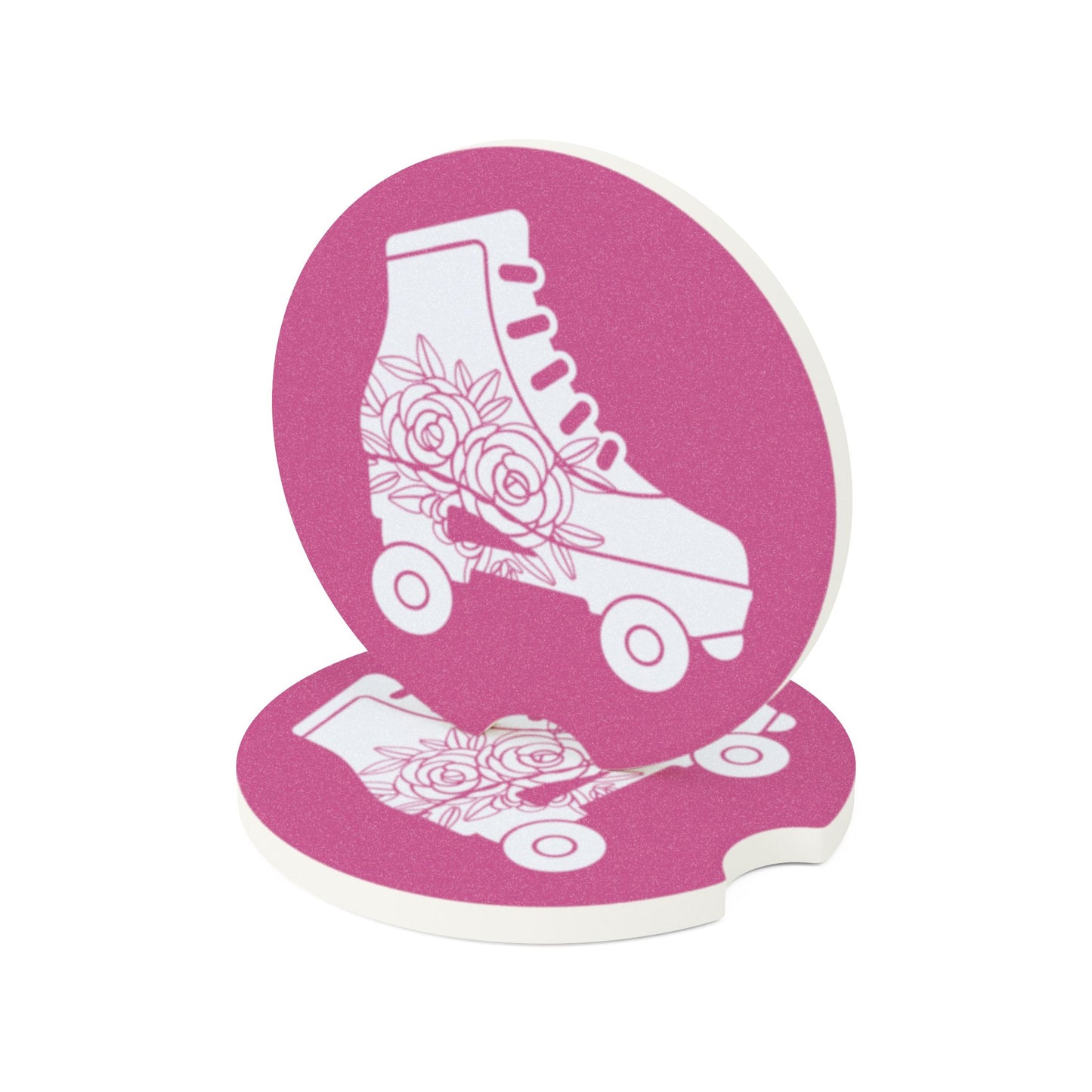 Floral Roller Skate Car Coaster - Affordable Gift - Soapstone, Car Cup Holder and Table Protection, Retro Roller Skate, Vintage Style