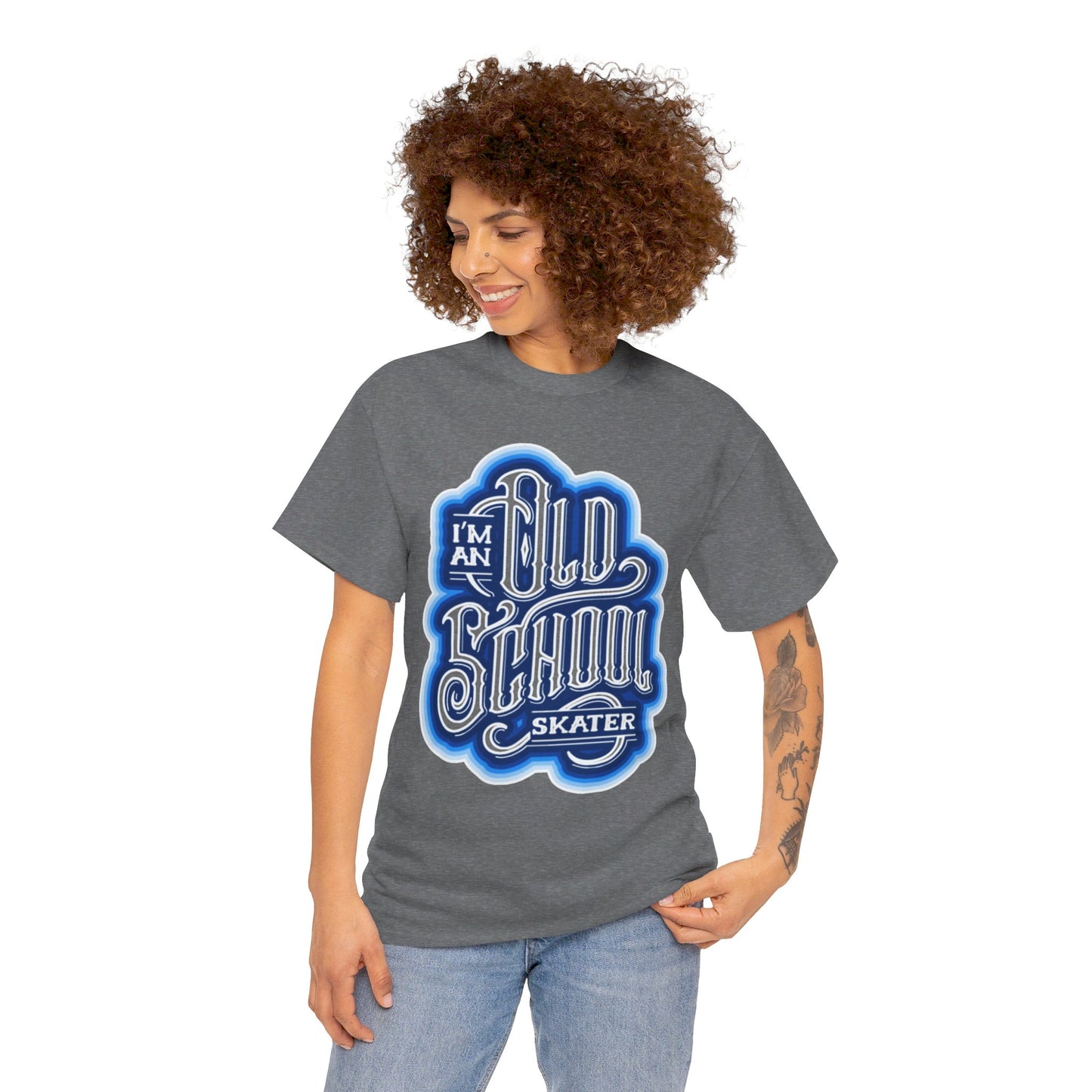 Old School Skater Tee, Roller Skate, Skateboard, Ice Skates T-Shirt, Blue, Unisex Cotton Tee, Large Print