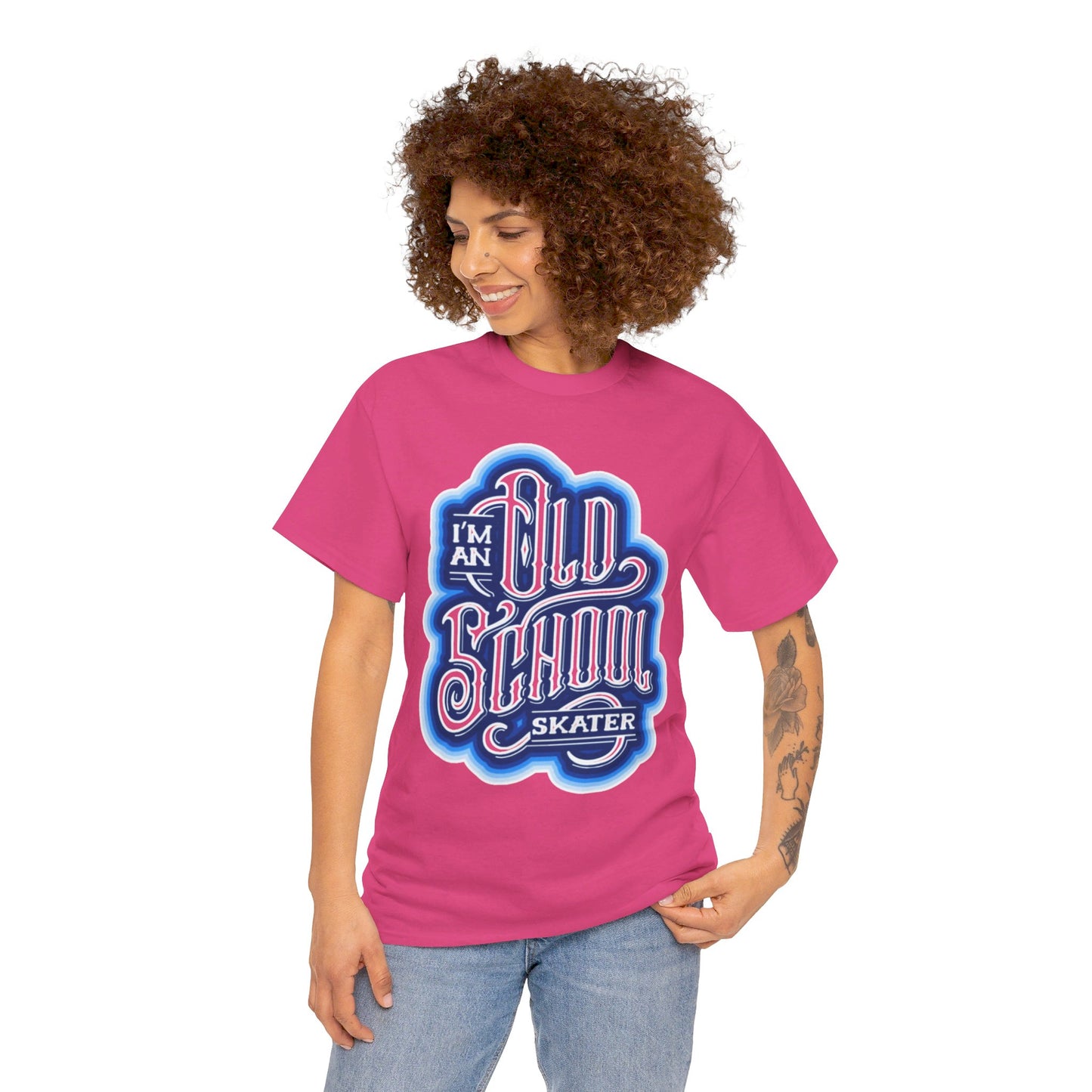 Old School Skater Tee, Roller Skate, Skateboard, Ice Skates T-Shirt, Blue, Unisex Cotton Tee, Large Print