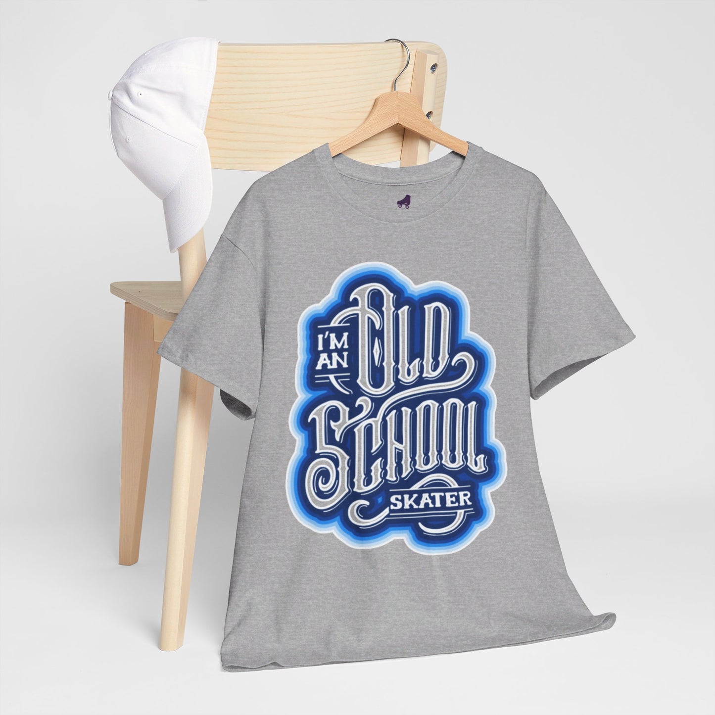 Old School Skater Tee, Roller Skate, Skateboard, Ice Skates T-Shirt, Blue, Unisex Cotton Tee, Large Print