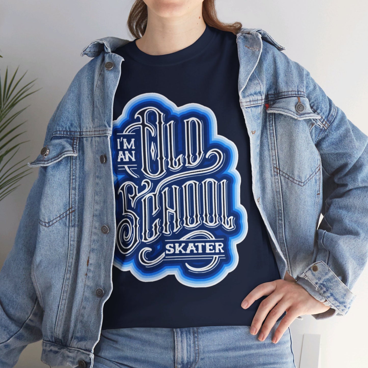 Old School Skater Tee, Roller Skate, Skateboard, Ice Skates T-Shirt, Blue, Unisex Cotton Tee, Large Print