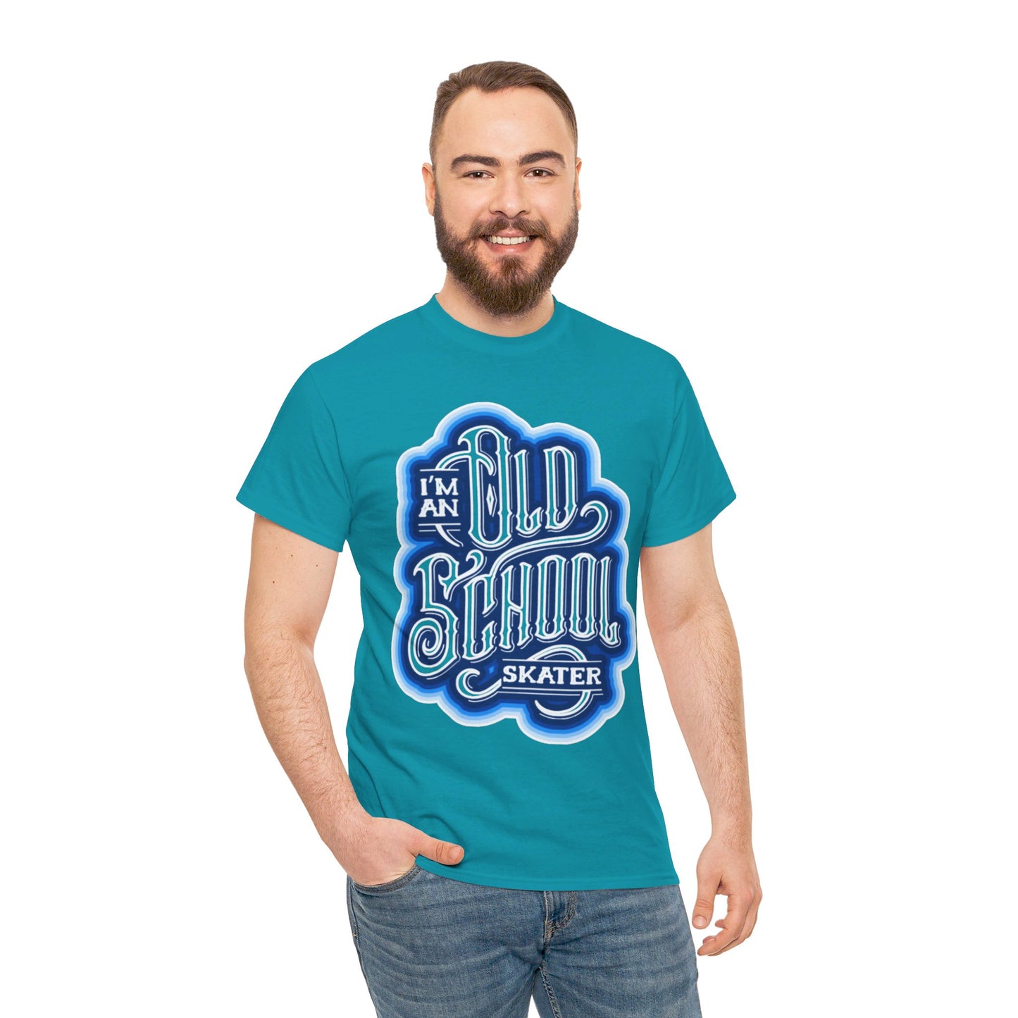 Old School Skater Tee, Roller Skate, Skateboard, Ice Skates T-Shirt, Blue, Unisex Cotton Tee, Large Print