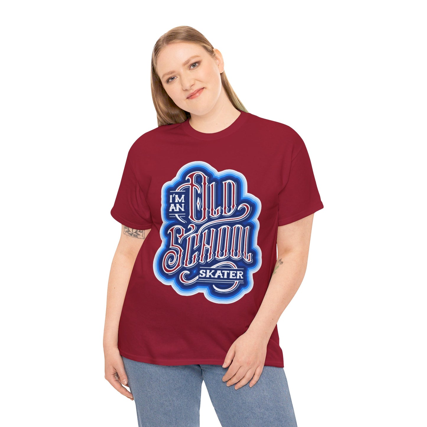 Old School Skater Tee, Roller Skate, Skateboard, Ice Skates T-Shirt, Blue, Unisex Cotton Tee, Large Print