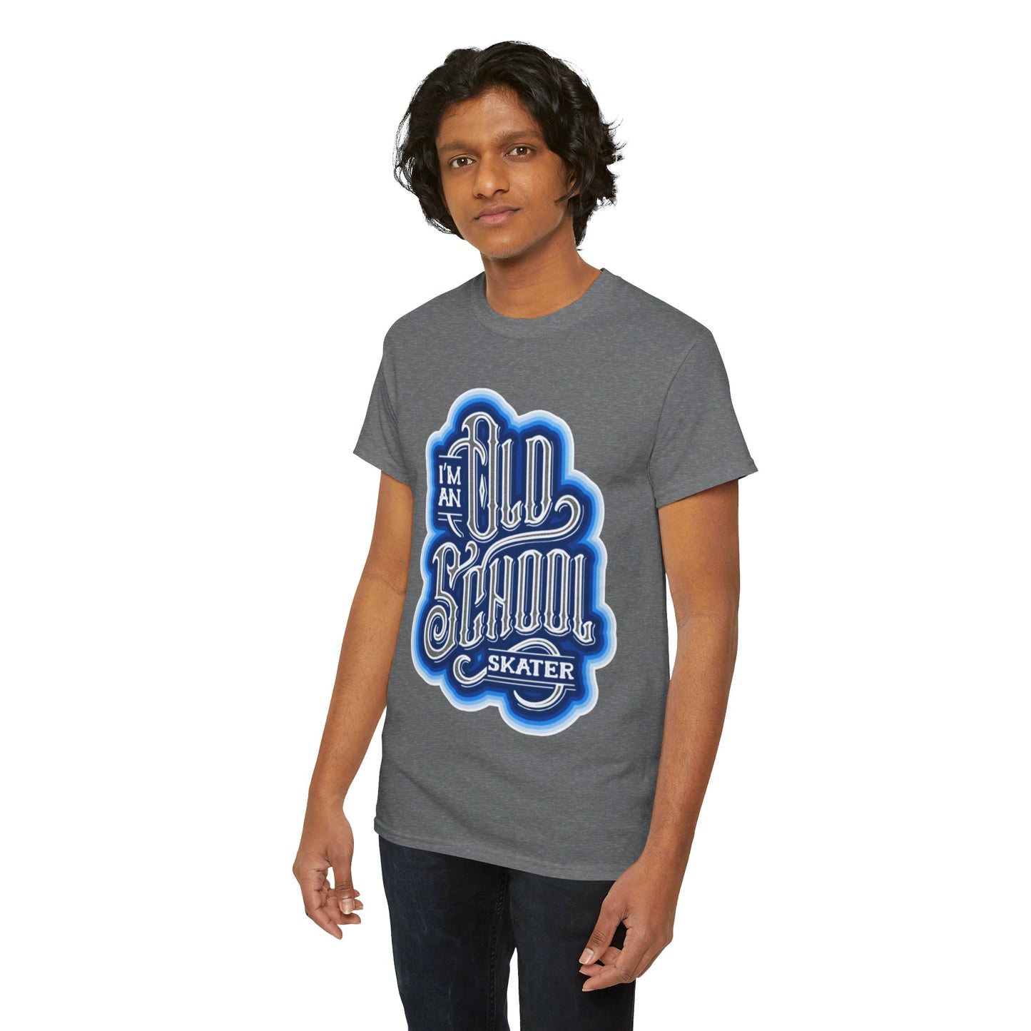 Old School Skater Tee, Roller Skate, Skateboard, Ice Skates T-Shirt, Blue, Unisex Cotton Tee, Large Print