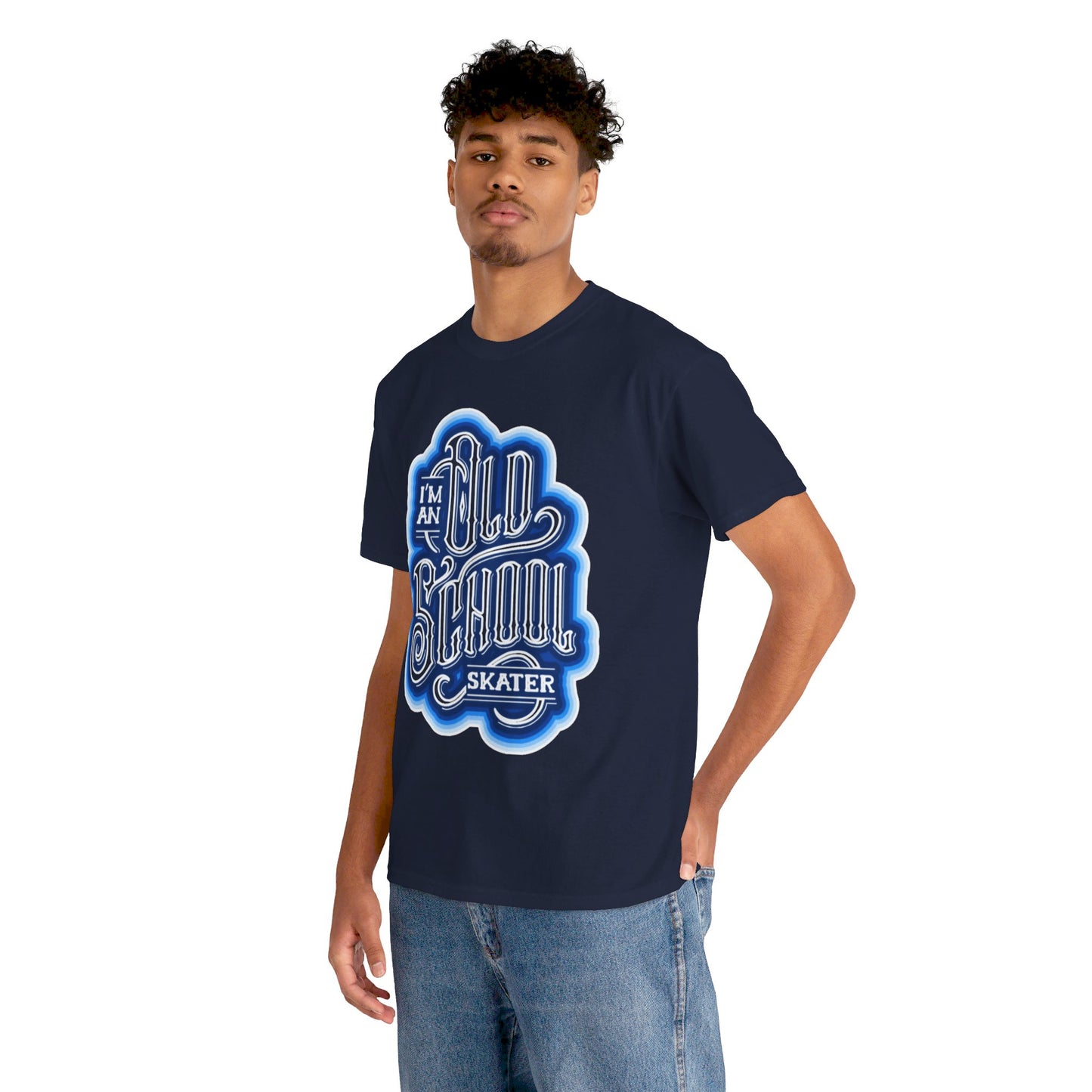 Old School Skater Tee, Roller Skate, Skateboard, Ice Skates T-Shirt, Blue, Unisex Cotton Tee, Large Print