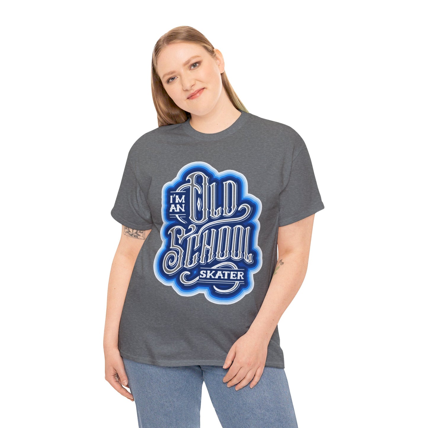 Old School Skater Tee, Roller Skate, Skateboard, Ice Skates T-Shirt, Blue, Unisex Cotton Tee, Large Print