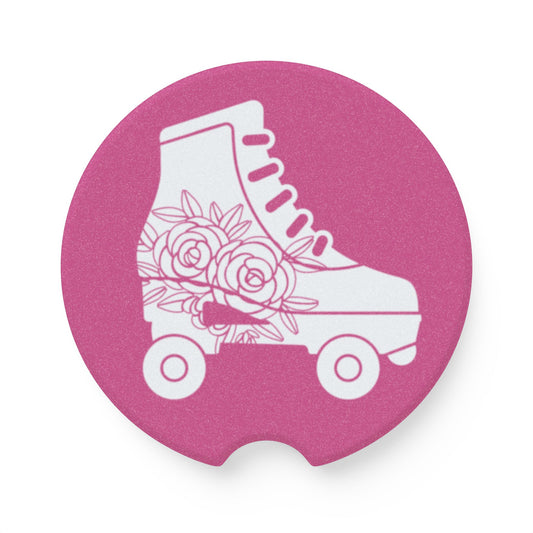 Floral Roller Skate Car Coaster - Affordable Gift - Soapstone, Car Cup Holder and Table Protection, Retro Roller Skate, Vintage Style